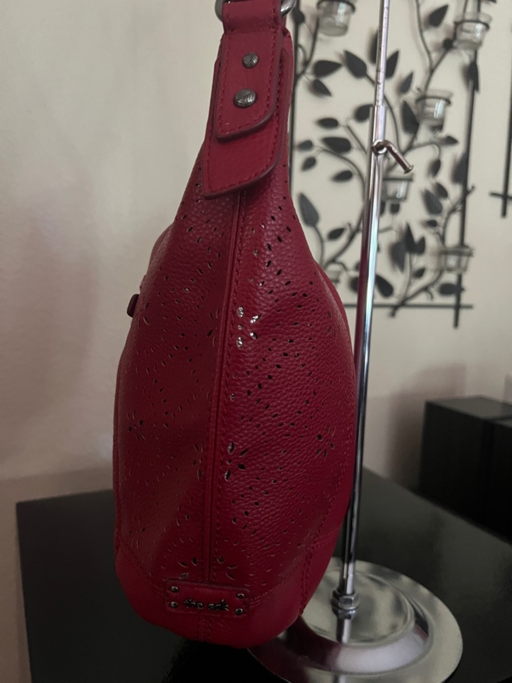 The Sak Red Perforated Leather Shoulder Bag - Picture 3 of 10